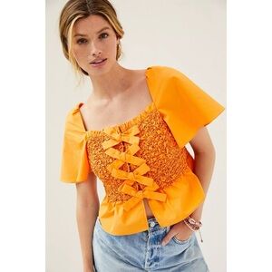 Anthropologie Mare Mare Top Smocked Bow-Tie Tank Coral Orange Sz S NWT New